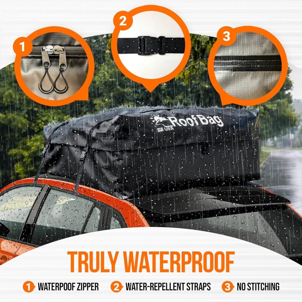 17 Cu Ft RoofBag Rooftop Cargo Carrier, Waterproof Roof Cargo Carrier for Car with/Without Rack Cross Bar Including Strong Nylon Straps + Storage Bag