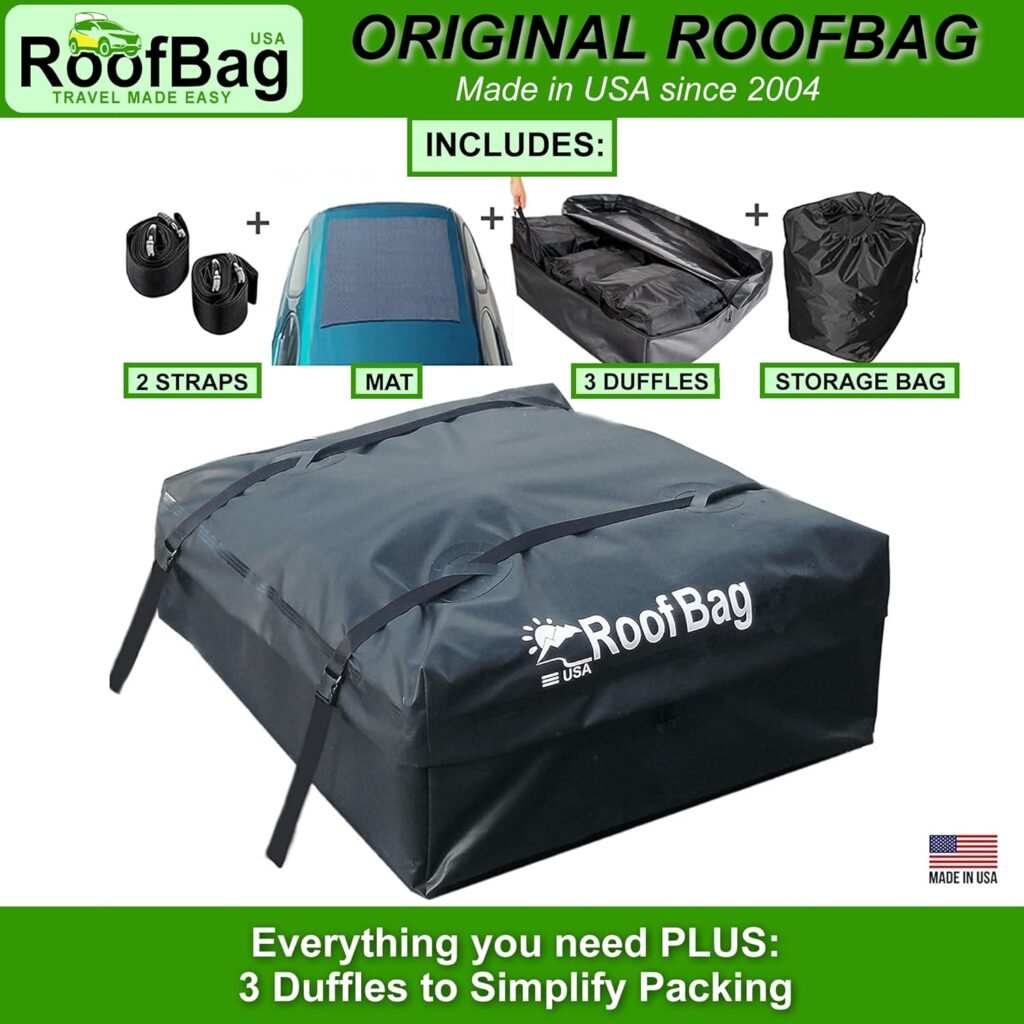 17 Cu Ft RoofBag Rooftop Cargo Carrier, Waterproof Roof Cargo Carrier for Car with/Without Rack Cross Bar Including Strong Nylon Straps + Storage Bag