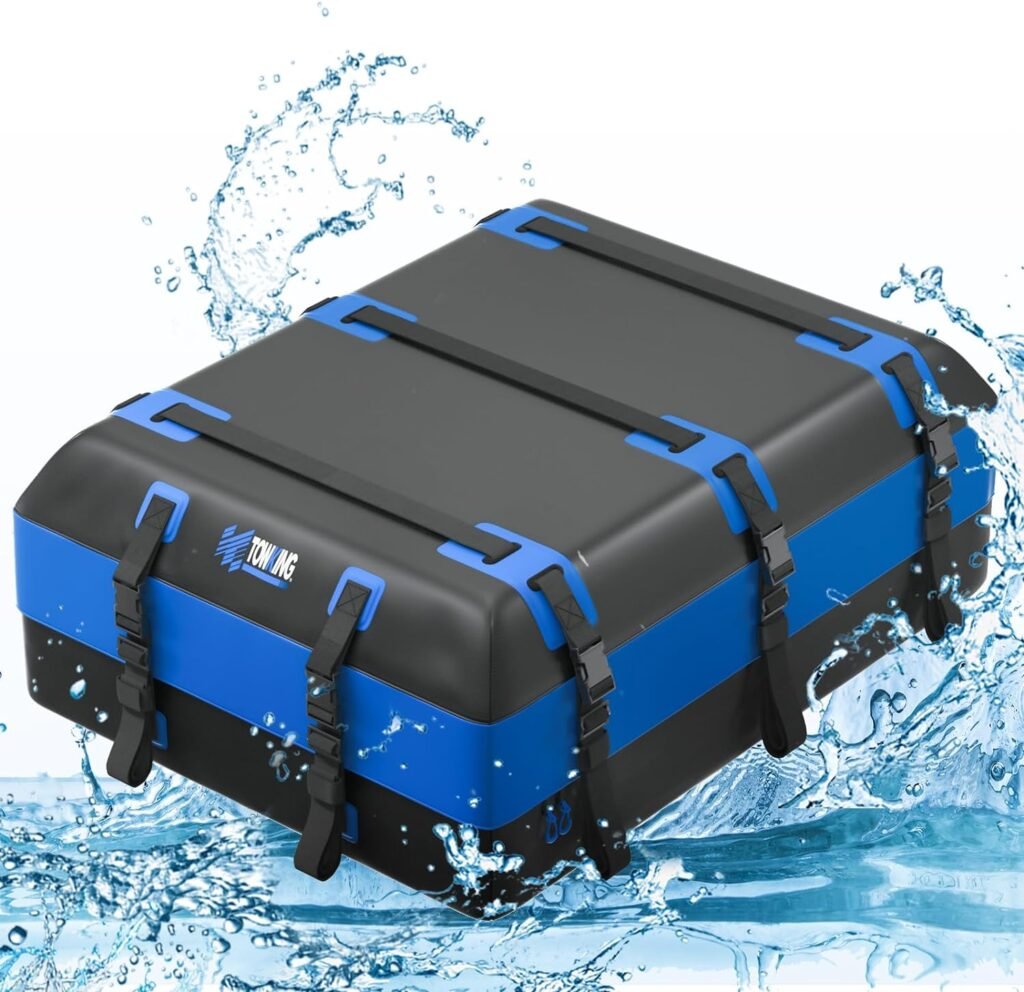 21 Cubic Feet Car Rooftop Cargo Carrier with Double Waterproof Zippers, Waterproof Roof Bag for All Vehicle with/Without Racks, Blue