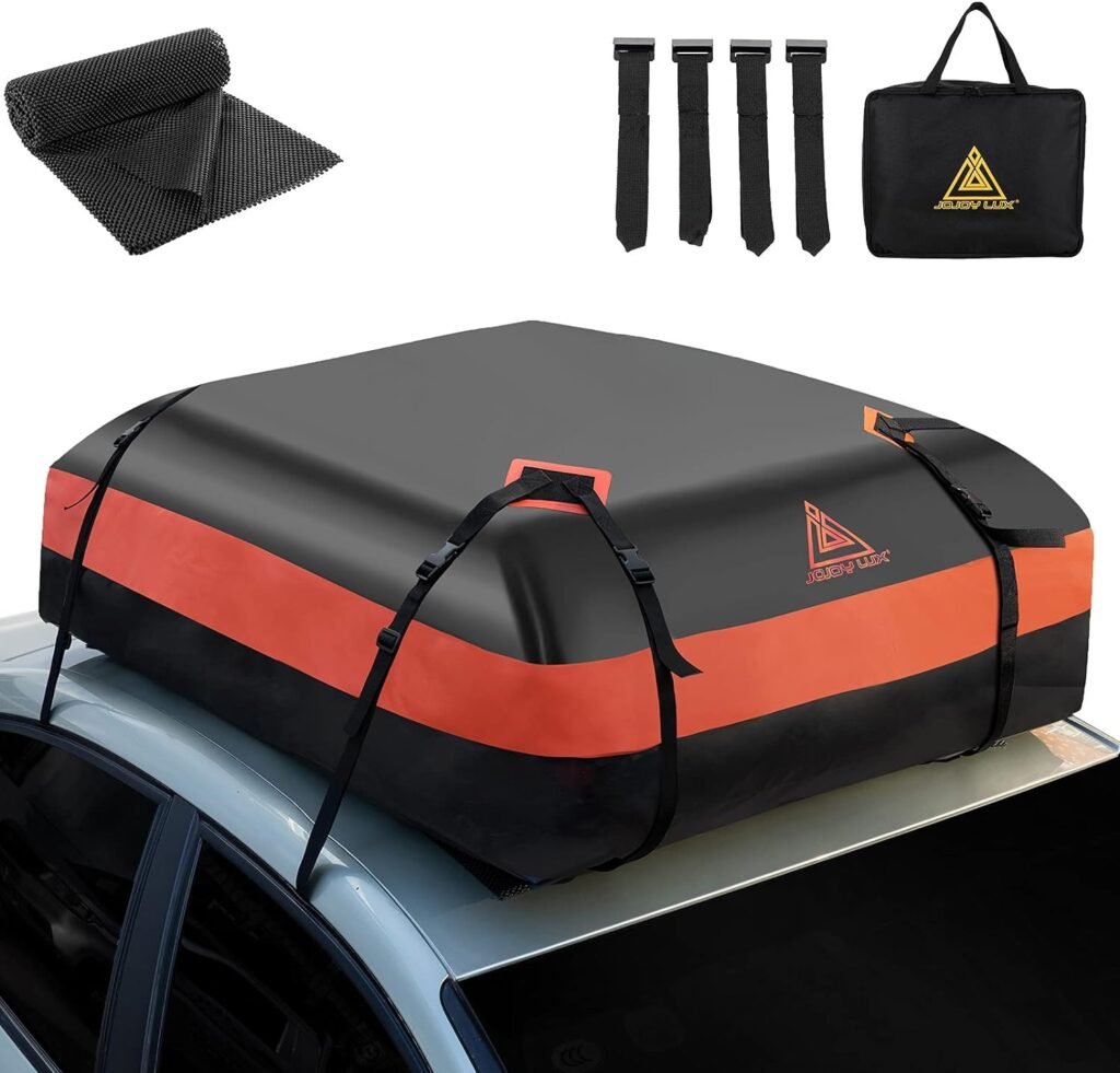 Car Rooftop Cargo Carrier Bag, 15 Cubic Feet Waterproof Heavy Duty 720D Car Roof Luggage Bag for All Vehicle with/Without Racks - Storage Bag, Anti-Slip Mat, 4 Door Hooks