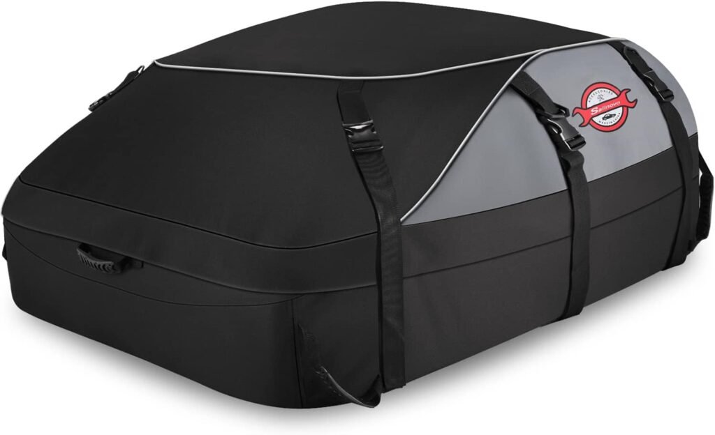 Car Rooftop Cargo Carrier Roof Bag, 20 Cubic Feet Waterproof Roof Top Cargo Carrier fit Car with Without Luggage Rack - Vehicle Soft Shell Roof Cargo Box with Tie-Down Strap, Safety Hook  Storage Bag