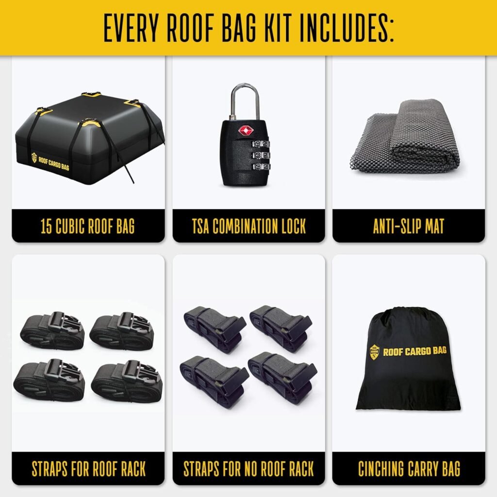 Roof Cargo Bag 15 Cubic for Cars with or Without Racks - Rooftop Cargo Bag - car Carriers Rooftop - roof top car Cargo Carrier - Rooftop Cargo Carrier for Top of Vehicle