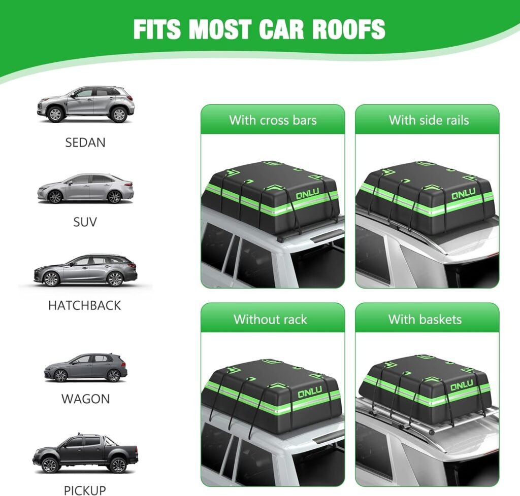 Rooftop Cargo Carrier Bag 20 Cubic Feet Soft-Shell Waterproof Car Roof Luggage Bag Rooftop Cargo Bag with Anti-Slip Mat + 8Reinforced Straps + 4Door Hooks Suitable for All Vehicle with/Without Racks