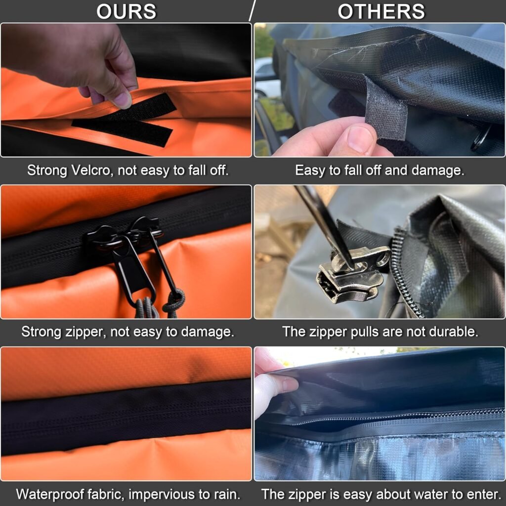 SNDMOR Car Roof Bag,21 Cubic Feet Waterproof Car Rooftop Cargo Carrier Bag, roof Bag Cargo Carrier for All Vehicle with/Without Racks,Includes Anti-Slip Mat+6 Reinforced Straps+6 Door Hooks (Orange)