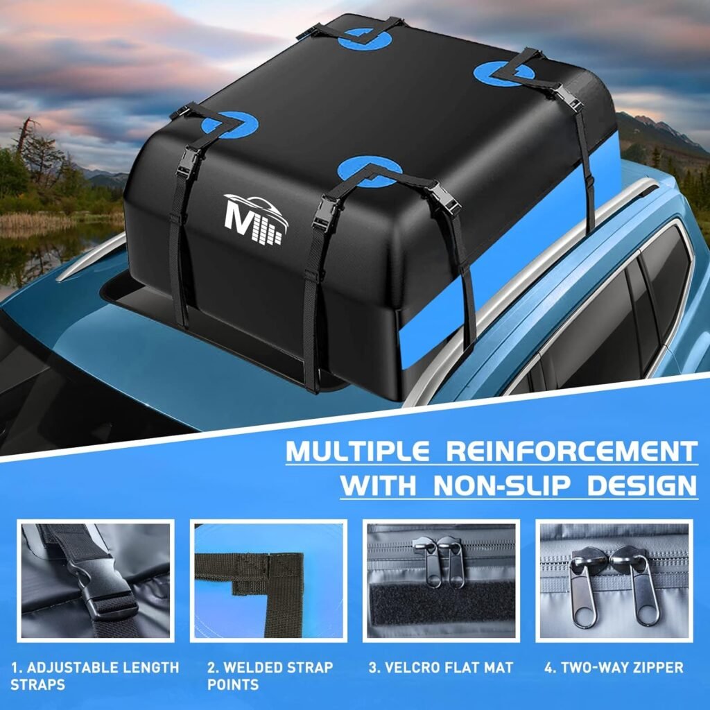 Waterproof Car Rooftop Cargo Carrier Bag,20 Cubic Feet Car Roof Bag for UV Dust Snow Proof+Non Slip Mat+8 Reinforced Strap  6 Door Hooks,Fit All Cars with/Without Top Racks for Cross State Travel