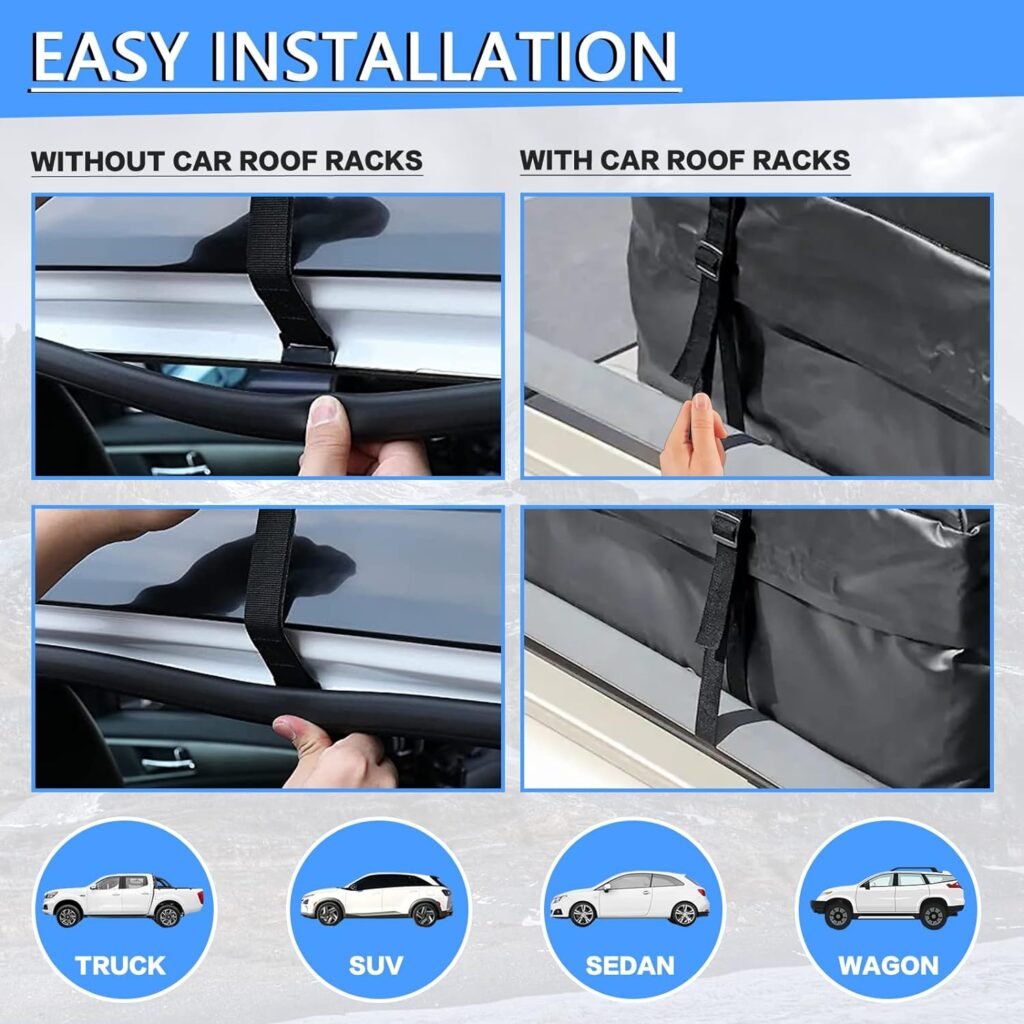 Waterproof Car Rooftop Cargo Carrier Bag,20 Cubic Feet Car Roof Bag for UV Dust Snow Proof+Non Slip Mat+8 Reinforced Strap  6 Door Hooks,Fit All Cars with/Without Top Racks for Cross State Travel