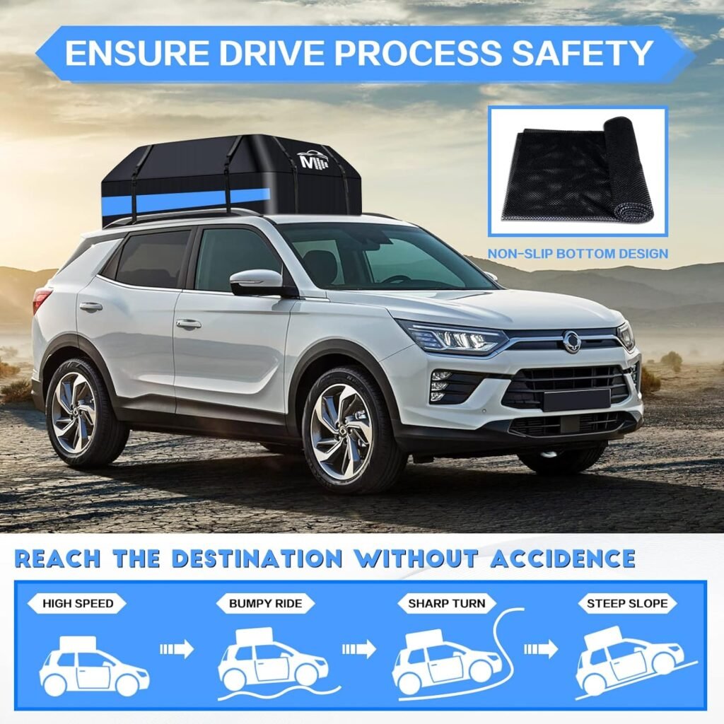 Waterproof Car Rooftop Cargo Carrier Bag,20 Cubic Feet Car Roof Bag for UV Dust Snow Proof+Non Slip Mat+8 Reinforced Strap  6 Door Hooks,Fit All Cars with/Without Top Racks for Cross State Travel