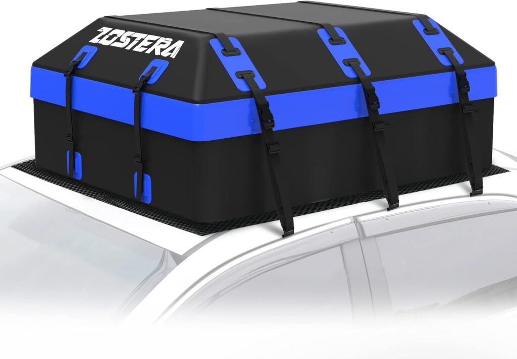 ZOSTERA Rooftop Cargo Carrier Car Roof Cargo Bag Waterproof 21 Cubic Feet, Soft Roof Top Luggage Bag with Anti-Slip Mat, Suitable for SUV Car, with/Without Racks