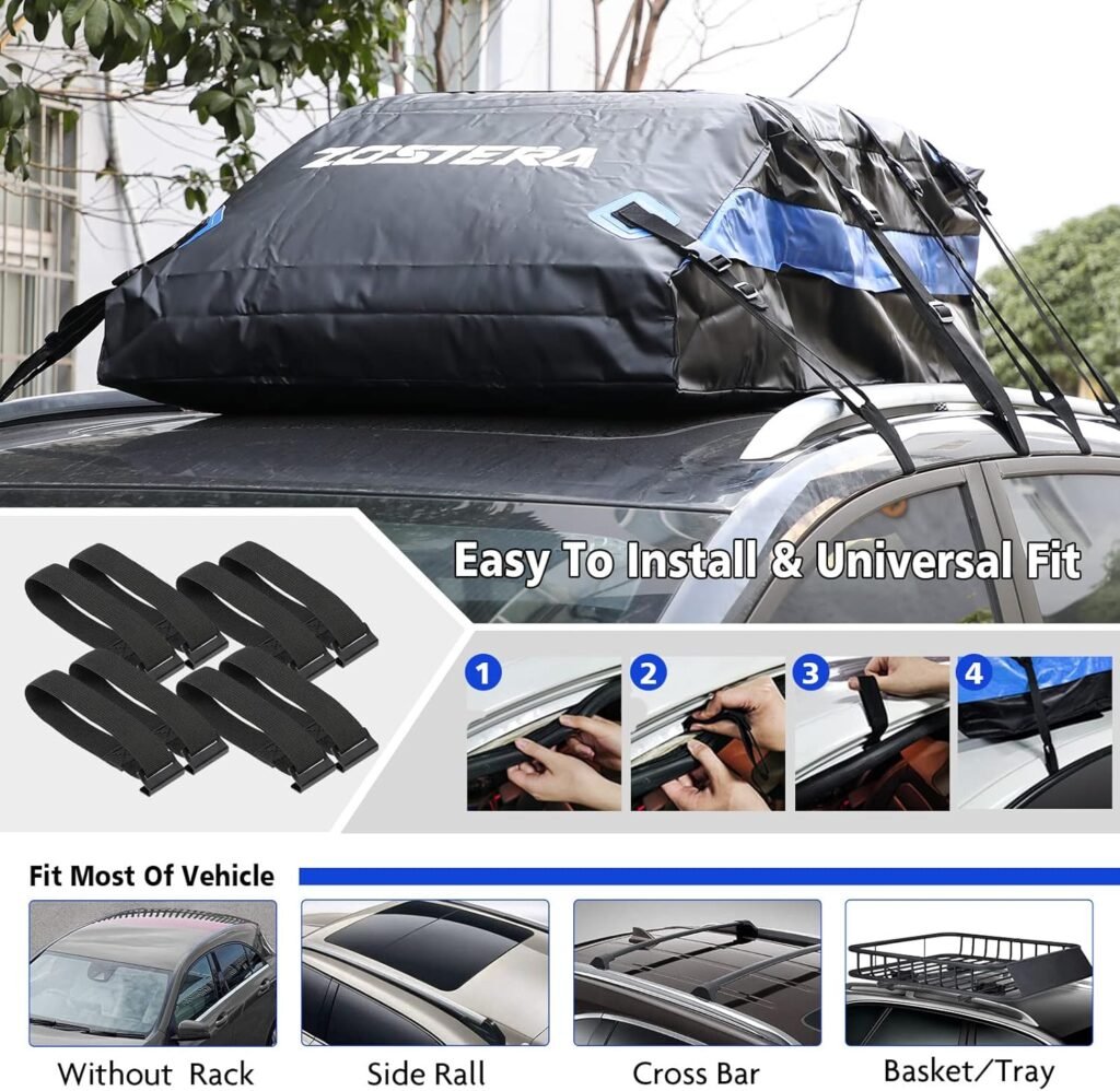 ZOSTERA Rooftop Cargo Carrier Car Roof Cargo Bag Waterproof 21 Cubic Feet, Soft Roof Top Luggage Bag with Anti-Slip Mat, Suitable for SUV Car, with/Without Racks